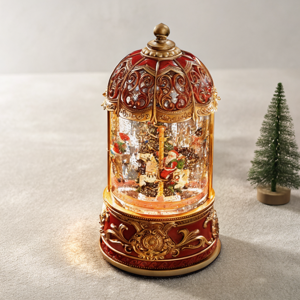 Antique Vintage Carousel Snow Globe Music Box