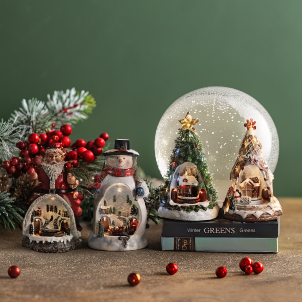 LED Animated Christmas Resin Snow Globe Music Box