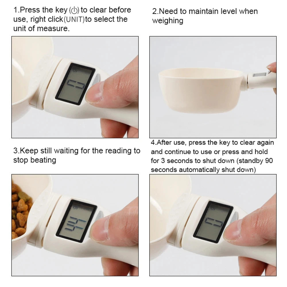 Digital Pet Food Measuring Scoop with Scale - LED Display 800g Kitchen Scale Cup | PetScoop