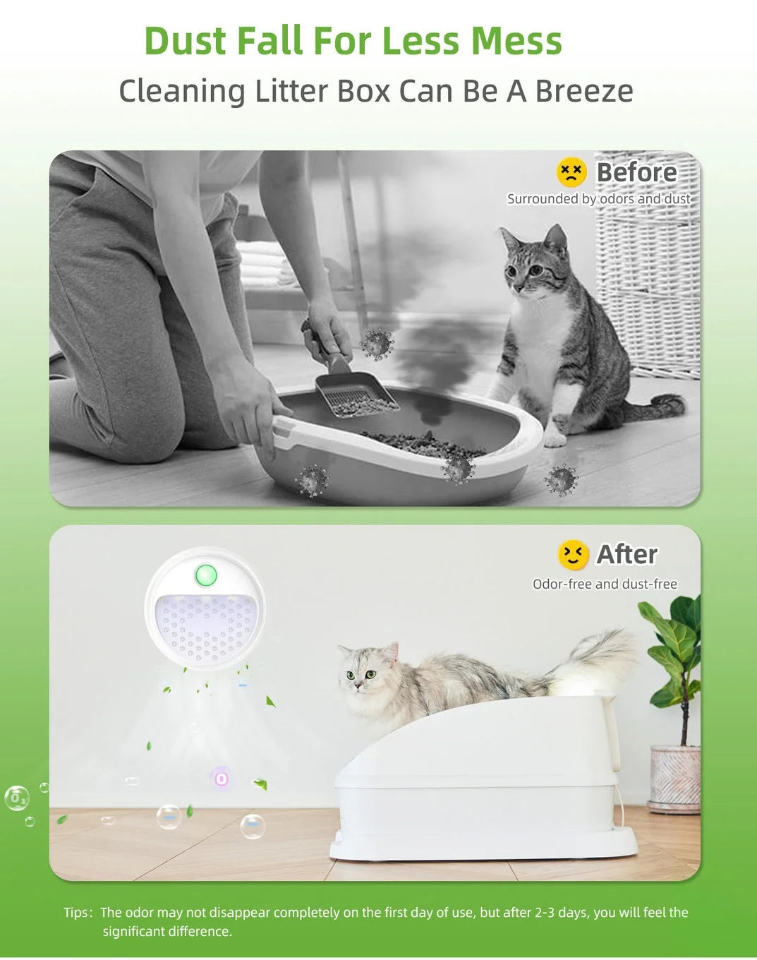 Cat Litter Box Odor Eliminator - Smart Air Purifier 4000mAh Rechargeable Deodorizer | FreshPaws