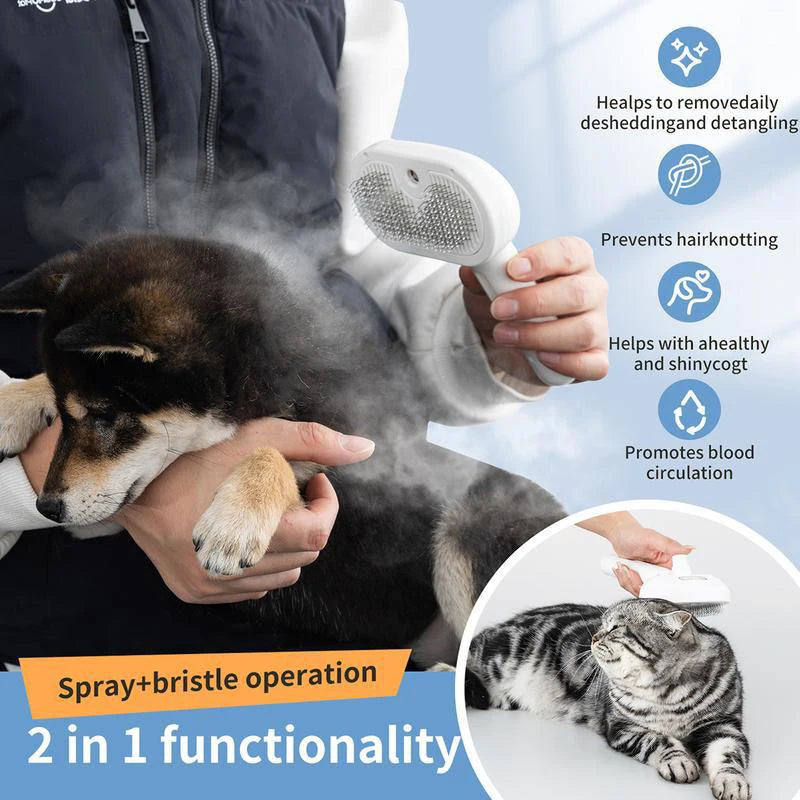 Steam Brush for Dogs & Cats - USB Rechargeable Massage Grooming with Spray Function | FurCare