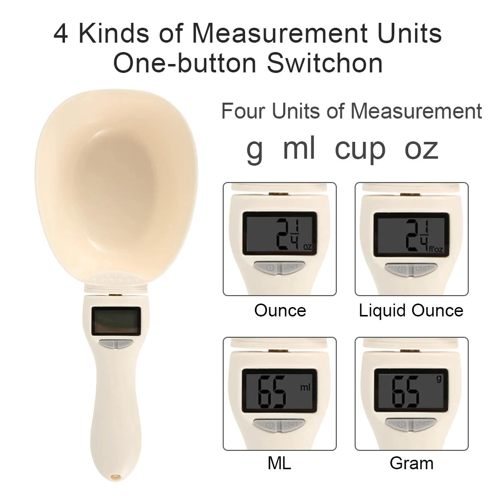 Digital Pet Food Measuring Scoop with Scale - LED Display 800g Kitchen Scale Cup | PetScoop