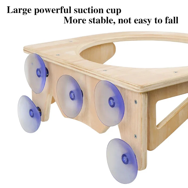 Wooden structure with large suction cups on a white background
