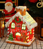 Decorative gingerbread house light with Christmas-themed background
