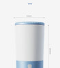 White and blue pet paw cleaner product with dimensions labeled on a white background