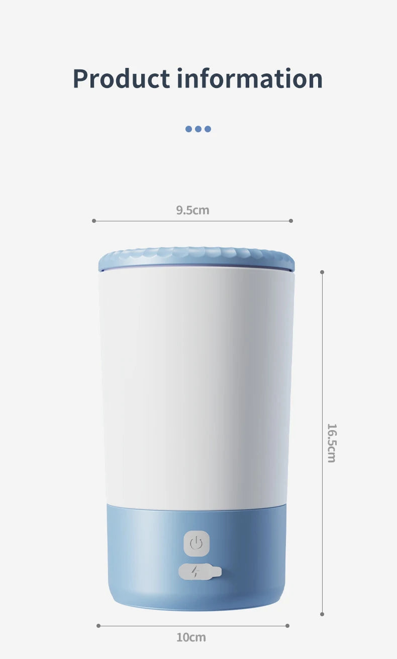 White and blue pet paw cleaner product with dimensions labeled on a white background