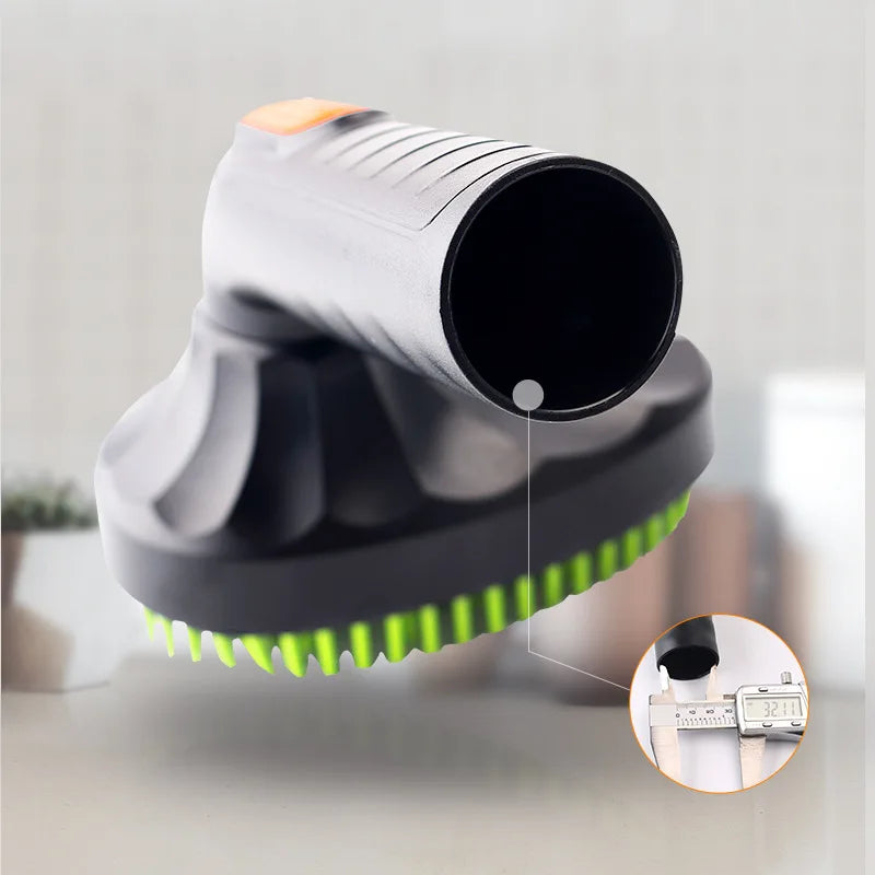 Cleaning brush with green bristles on a light gray background