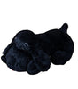 Black calming plush toy resembling a dog with a red heart above it on a white background, 