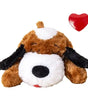 Plush dog toy with a heart on a white background