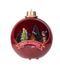 Red Christmas ball with a festive scene and 'Merry Christmas' banner on a white background