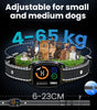 Dog collar with adjustable size range and digital display on a grassy background