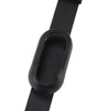 Black silicone watch band on a white background