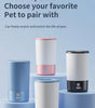 Four pet foot wash products in different colors on a blue background with text about color options and matching pets.