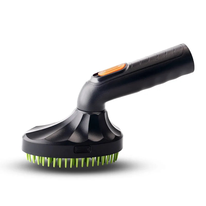 Black pet scrubber brush on a white background