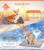Comparison of self-warming mat for pets with other pads, showing a dog on a warming mat in a snowy landscape.