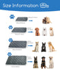 Size chart for pet mats with various dog breeds indicating the appropriate size.