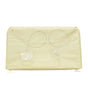 Beige pouch with circular cutouts on a white background