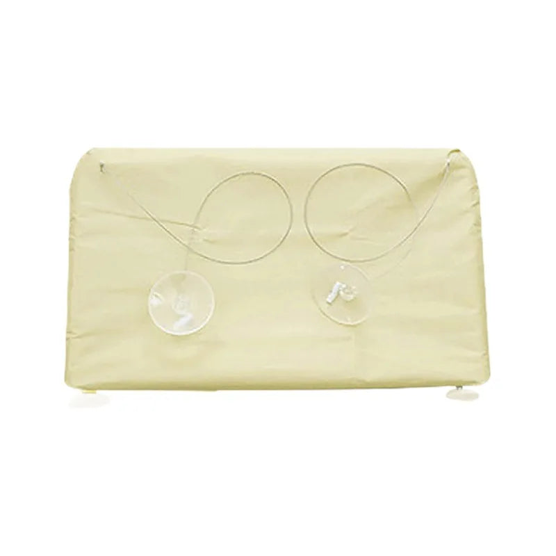 Beige pouch with circular cutouts on a white background